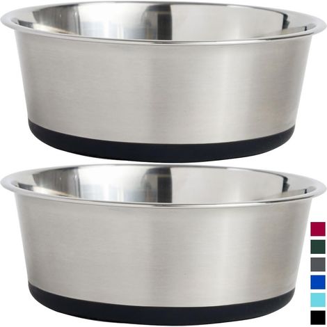 Filiyano-Lot de 2 gamelles pour chien en acier inoxydable, base en caoutchouc, robustes, sans BPA, silencieuses, pour chats et chiens (noir). (1/5)