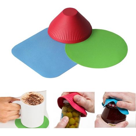 3 piezas - Abrebotellas, pinza de goma reutilizable, abrebotellas multiusos, apto para la mayoría de botellas. 12,5/12,8/9,5 cm (multicolor) (1/5)