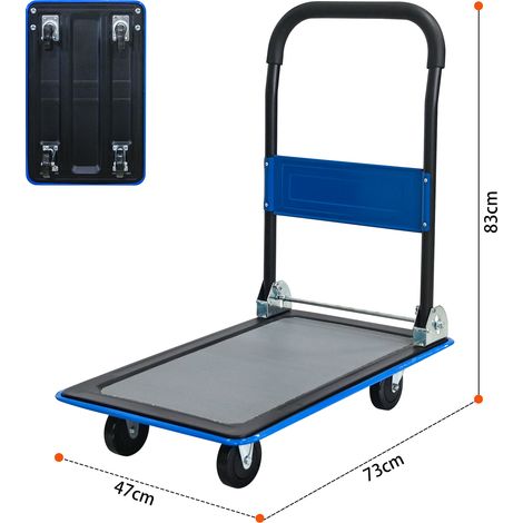 Chariot plateau pliable 150 kg roues pivotantes 360° chargement stockage bleu 80x50x90 cm