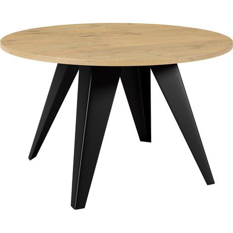 Mesa de centro Oswego 116, Negro + Roble lancelote, 50x0x0cm, Diámetro: 75, Aglomerado laminado, Redonda