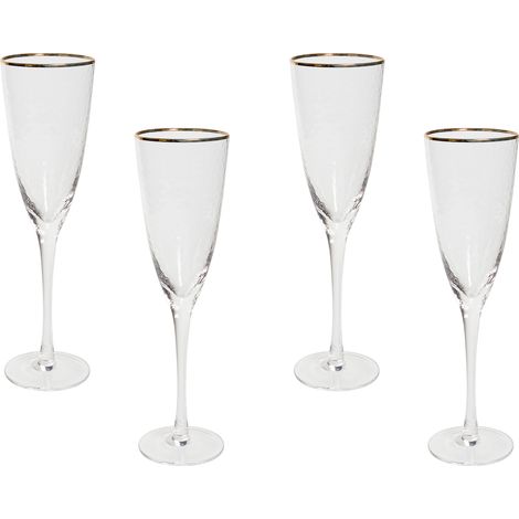 Conjunto de 4 copas de champán sopladas a mano borde dorado 25 cl Topaz (1/5)