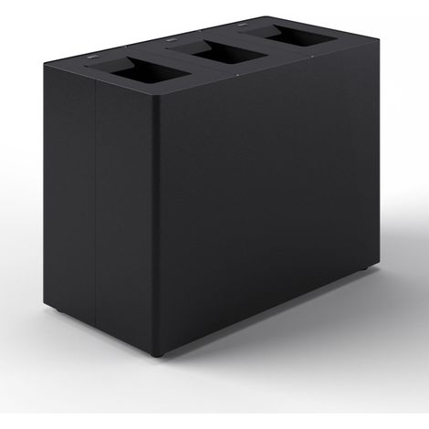 Pattumiera a 3 Scomparti Totale 135 L 84x44x63 cm con Contenitori Interni in Acciaio Verniciato Nero