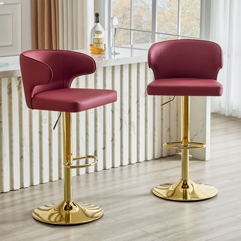 Chaise de bar réglable 360° avec dossier PU rouge HAVRYA (1/5)