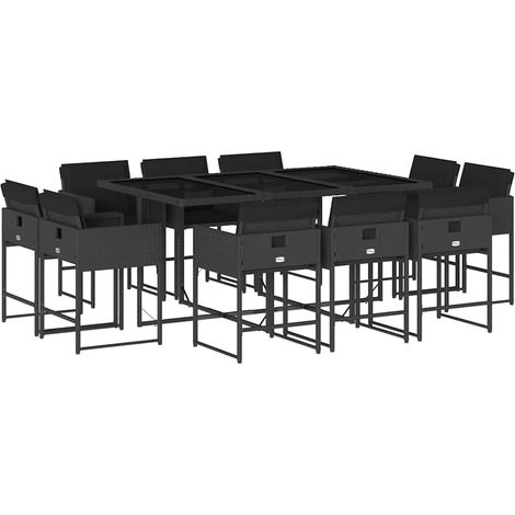 Maison Exclusive - 11-tlg. Garten-Essgruppe mit Kissen Schwarz Po