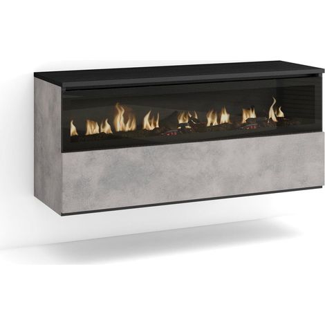 Skraut Home Caminetto elettrico LED Effetto Fiamma Realistico 102x45x35cm 1 apertura, 1 porta Camino elettrico Sospeso, da appendere Stile moderno Cemento (1/4)