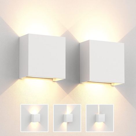 2 Pack Applique Murale Interieur 6W 10×10×5cm Angle de Faisceau Réglable LED Applique Intérieur Décorative Lumière Blanc Chaud 3000K IP65 Etanche Lampe Murale pour Chambre Couloir Salon - Blanc (1/5)
