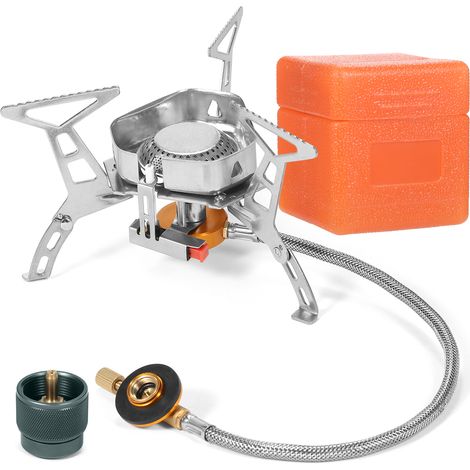 Réchaud à gaz de camping coupe-vent 3500 W avec adaptateur, réchaud de randonnée portable avec allumage piézo pour la cuisine en plein air, la randonnée et les pique-niques. (1/3)