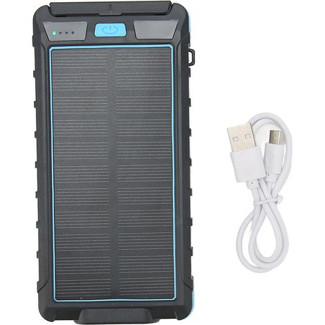 Chargeur Solaire Portable 20000mAh Batterie Externe Solaire avec Boussole et Lampe LED pour Extérieur Noir Bleu (1/5)