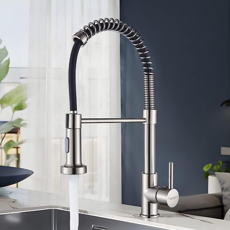 Kitchen Tap with Pull Down Lead-Free Spring Kitchen Sink Mixer tap Solid Brass Single Handle Single Hole 360° Swivel Sprayer Mixer Tap Cold and hot Fittings (1/5)