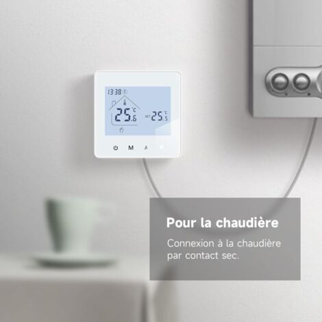 NALOOKAMIC Thermostat Chaudiere Gaz Thermostat Chauffage Numérique,Programmable et Contrôle de Chaudière à Eau, Fonctionnement sur Piles 3 AA, BOT - R6W Blanc