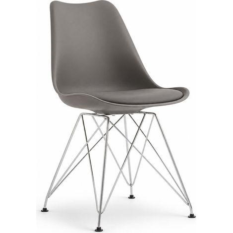 ORION91 Silla VEGA Estructura Cromada Asiento Acolchado Piel Sintética Color Taupe – 48 x 41 x 82 cm Comedor Oficina Salón Teletrabajo Cocina - SpazioLuzio - Unidad (1/5)