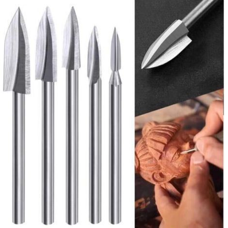 Wood Carving Drill Bits, 5 Piece Carving Tool Set, Suitable for Rotary Tool Accessories, 1/8 Inch Shank Diameter, Universal Rotary Tool. (1/4)