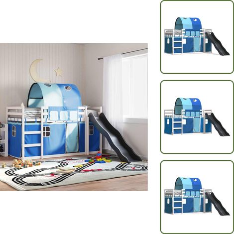 Letto a castello con sponde di sicurezza - vidaXL Letto a Castello con Scivolo e Tende Blu 90x190 cm - Letto a castello per bambini dai 6 anni