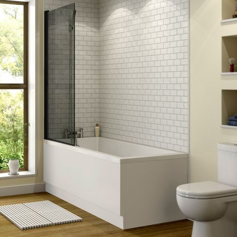 1700x700mm Bathroom Single Ended Straight Bath & Shower Screen with Front & End Panel (1/5)
