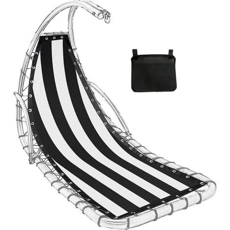 Tissu à rayures pour chaise en textilène - Tissu de rechange pour balancelle - 64 x 197 x 23 cm - Avec sac latéral - Pièce de rechange pour jardin, porche, relaxation (1/5)