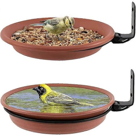 Ensemble mangeoire et bain d'oiseaux monobloc, à suspendre ou à fixer au mur, avec un grand bol en plastique, compatible avec les oiseaux sauvages d'extérieur. (1/5)