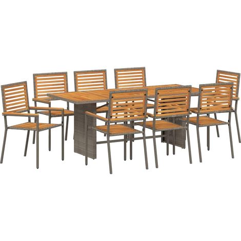 Maison Exclusive - Garten Essgruppe 9 pcs Grau und Braun Poly-Rat