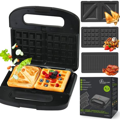 Extralink Smart Life Grill Sandwich & Waffle Maker Sj-37a, 1000w, Tostadora con 3 Placas Intercambiables (1/2)