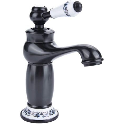 Green Mobility-Céramique Antique en Laiton Robinet De La Salle De Bains Évier Robinet Bleu Et Blanc en Porcelaine À Long Cou Vintage Robinet De Lavabo Mitigeur Cuisine Robinet d'eau Froide/Chaude De R (1/5)
