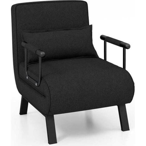 Salon, chambre ou bureau, chauffeuse convertible en lit 1 place avec accoudoirs, tissu en lin respirant (1/5)