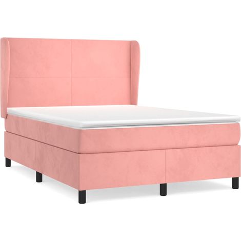 Maison Exclusive - Sommier à lattes de lit avec matelas Rose 140x190 cm Velours (1/5)