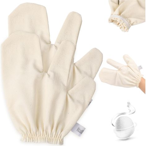 Garshana Rohseiden-Massagehandschuhe, Garshana Rohseidenhandschuhe mit elastischen Handgelenkbändern, für Hautbürstenmassage (2 Stück) (1/5)