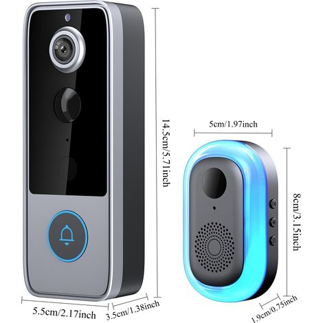 Smart Wireless WiFi Doorbell with Built-in Camera HD Night Vision Doorbell Supports Live Viewing, Two-Way Communication, Auto Snapshot, and Local Recording (1/5)