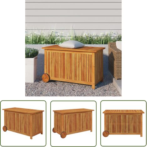 The Living Store Boîte de rangement de jardin avec roues 90x50x58 cm Bois acacia - Coffre De Jardin - Rangement Extérieur - Meuble De Jardin - Coffre De Rangement - Bois D'acacia (1/5)