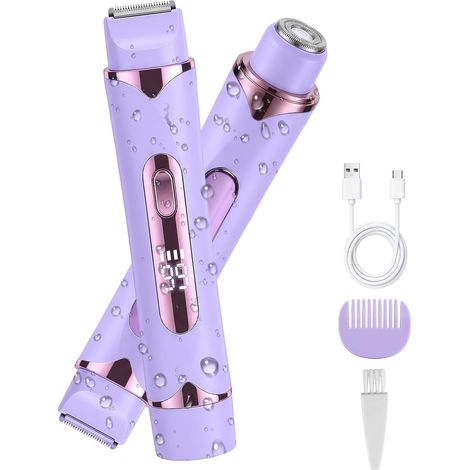 2-in-1 Body Hair Remover for Women, IPX7 Waterproof Shaver 2026 New Women's Intimate Shaver for Sensitive Skin with LED Display Wet and Dry Use for Gentle Hair Removal on Face Armpits Legs Bikini (1/5)