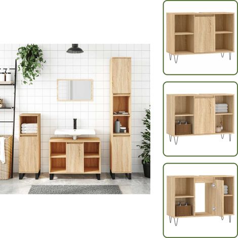 Armoire salle de bain chêne sonoma 80x33x60cm bois d'ingénierie - Meuble De Salle De Bain - Armoire De Salle De Bain - Rangement Salle De Bain - Commode Salle De Bain - Design Industriel