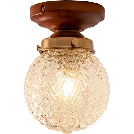 Luminaire plafonnier Abat-jour en verre et Base en bois ciré 15x20cm (1/5)