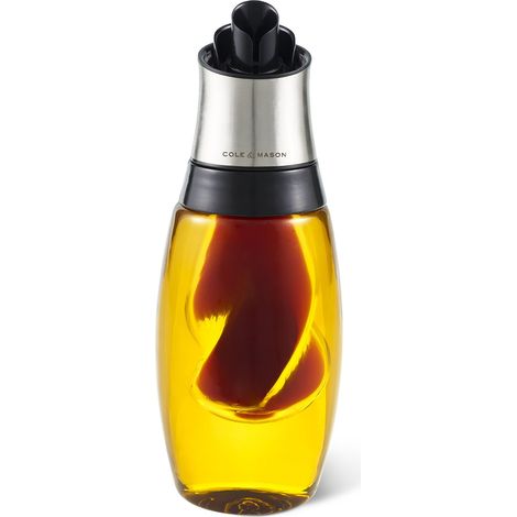 Cole & Mason H103069 Bristol Bottiglia Dispenser Combinata per Olio e Aceto, 420ml, 50ml, Contenitore Olio con Dosatore, Vetro, Acciaio Inossidabile, 1 x Bottiglia, Fornito Vuoto