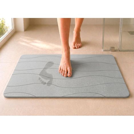 Tappetino da Bagno in Diatomite 40x60 cm, Tappetino in Pietra, Asciugatura Rapida, Antiscivolo, con Carta Vetrata, Tappetino Rigido Assorbente, Antimuffa, per Bagno e Doccia (Grigio Chiaro) (1/5)