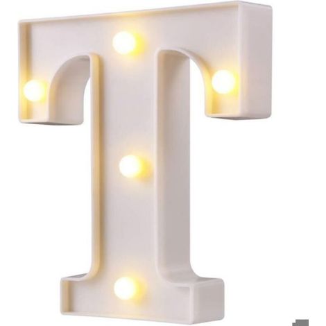 Lettre Lumineuse LED - Chapiteau Alphabet - Pour Décoration Mariage Fête Bar - Lettre T Blanc - Fonctionne Avec 2 Piles AAA