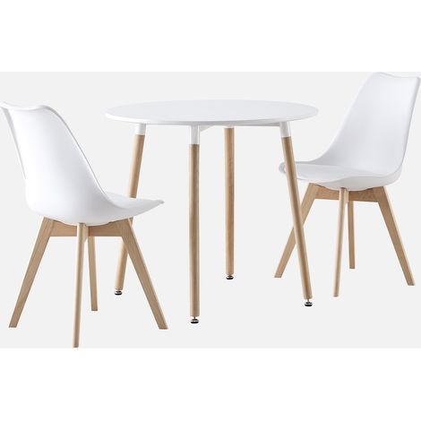 Conjunto de mesa de comedor redonda 80cm + 2 sillas escandinavas (1/5)