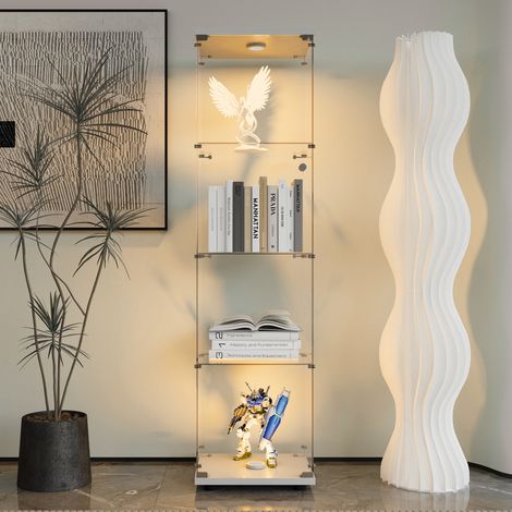 BLANKETSWARM - Vitrine en verre avec LED, 42x36x164 cm, Armoire vitrine de collection à serrure, Meuble vitrine verre moderne 4 étagères et porte pour salon, chambre ou bureau, Noir (1/5)