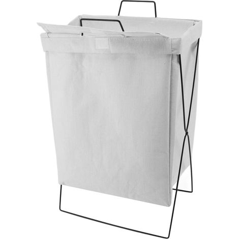 Panier à linge pliable rectangulaire avec armature métallique en X, grande capacité, blanc, taille S. (1/5)
