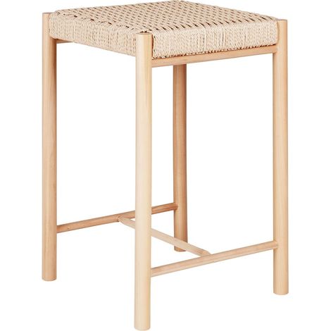 MINDY - Tabouret Hauteur 66,5 cm en Peuplier avec Assise Tressée (1/5)