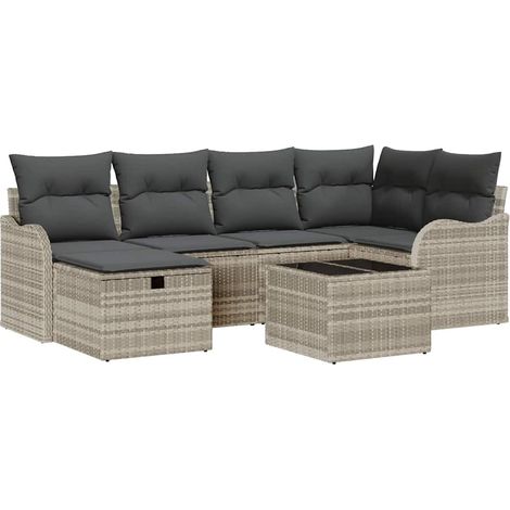 Maison Exclusive - Set Divano da Giardino 7 pcs Grigio chiaro Poly Rattan