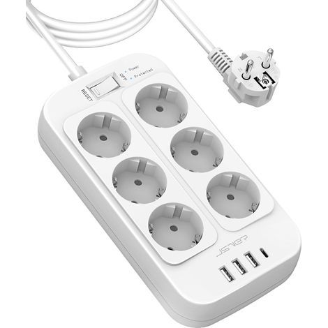 Steckdosenleiste mit 6 Steckdosen, 4 USB-Anschlüssen, 3 m Kabel, Überspannungsschutz, für Büro und Zuhause (1/5)