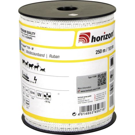 Horizont – Ruban TRAPPER 250m – Largeur 10mm – Charge de rupture 20kg – Résistance 14.4 ohm/m pour clôtures courtes