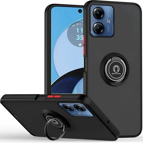 Funda para Motorola Moto E14, anillo esmerilado, negra (1/5)