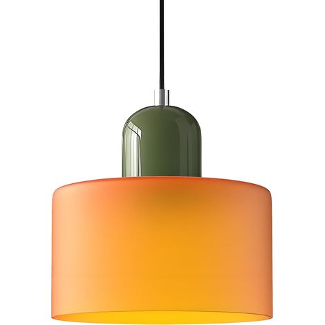Suspension Scandinave 20cm Orange, Lampe Suspendue Moderne Verre Métal E27, Hauteur Réglable 200cm, Luminaire Design Cuisine Salle à Manger Salon