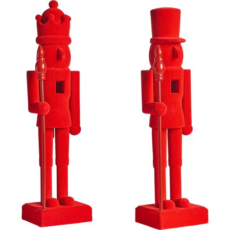 Set di 2 statuine Schiaccianoci in materiale sintetico Rosso Flatey