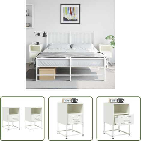 Meuble industriel - Tables de chevet 2 pcs blanc 36x39x60,5 cm acier (1/5)