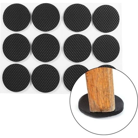 Online Store Lot de 12 protections de sol autocollantes noires pour meubles, canapés, tables, chaises, pieds ronds en caoutchouc (1/4)