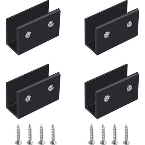 Glasklemmen, 4-teiliges Wandmontage-Set für Glasregale, schwarze Glasregalträger, verstellbare Glasregalbefestigungen aus Aluminiumlegierung, für 8–10 mm dickes Glas (1/4)