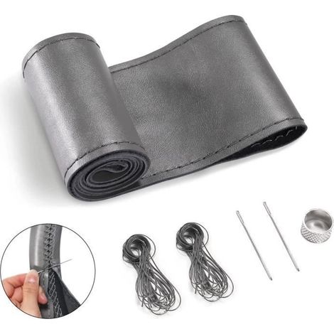 Housse de Volant en Cuir Véritable - AZWIX - Pour Volants Ronds et de Type D de 37 à 39 cm - Gris (1/4)