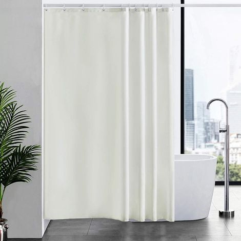 Duschvorhang Stoff Überlänge Beige 180x210cm, Anti-Schimmel, Waschbar, Inkl. 12 Haken (1/5)