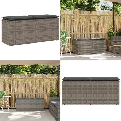 vidaXL Banc de jardin avec coussin gris 110x40x44 cm résine tressée (1/5)